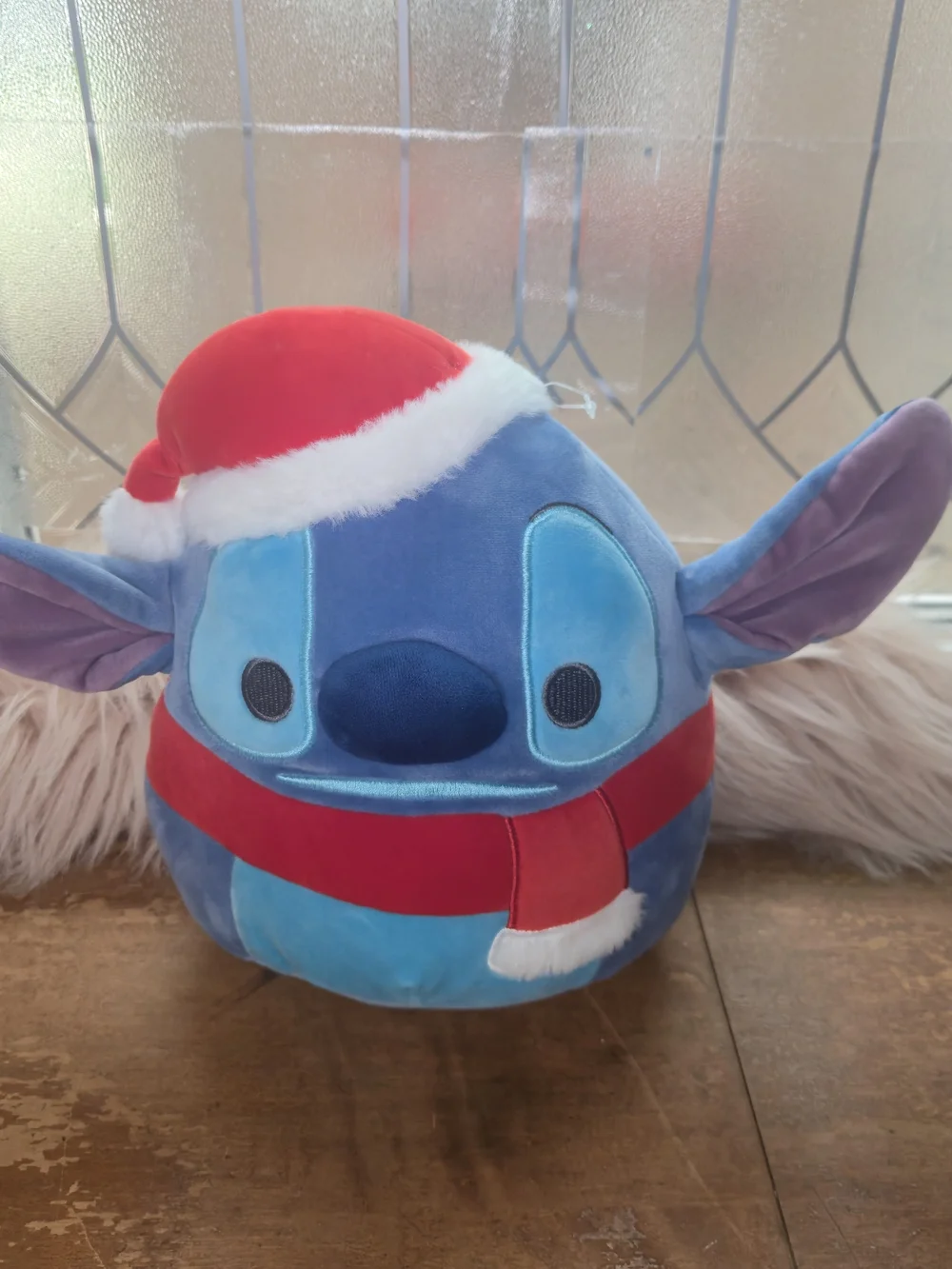 Disney Blue Stitch Holiday Plush with Red Santa Hat and Scarf